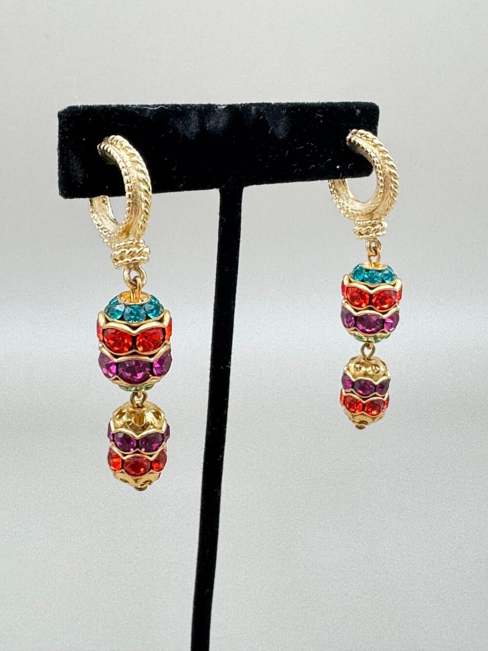 Vintage Mister Bijoux Glam Multicolor Austrian Crystal Dangle Earrings